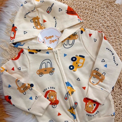 Conj. Jaqueta Beep Beep! com Capuz e Calça de Moletom - Areia e Azul Jeans